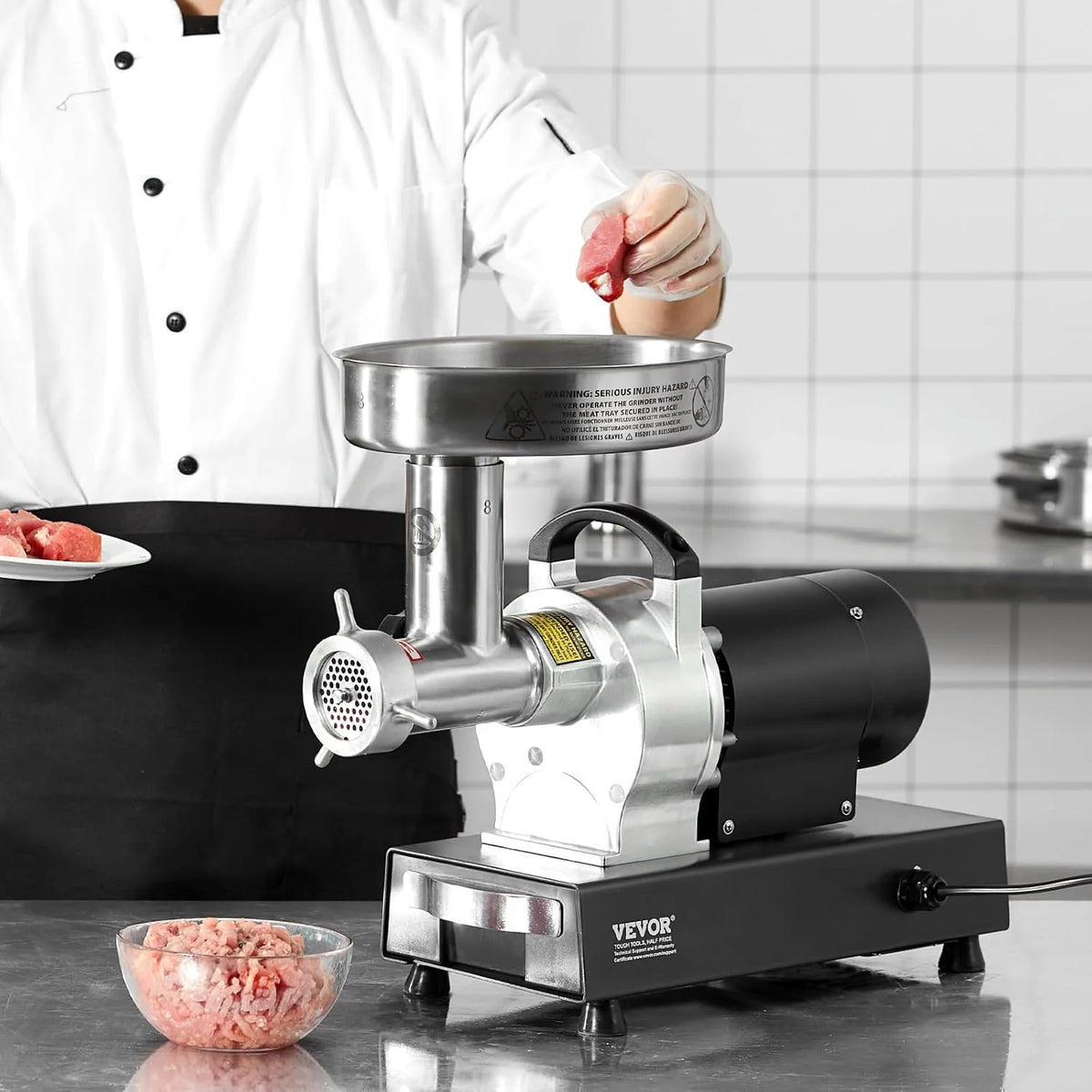 VEVOR Picadora de Carne Eléctrica Industrial de Encimera, Capacidad 2,7 kg/Min, con Cuchilla, Placa de Molienda, para Hacer Salchichas, Acero Inoxidable, para Cocina y Restaurante, 530 x 250 x 440 mm
