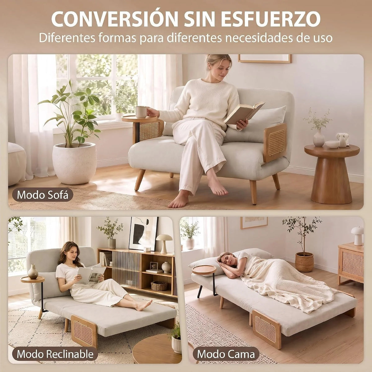 HOMCOM Sofa Bed 2 Seater Convertible 3 in 1 131 x 78 x 82 cm Cream White