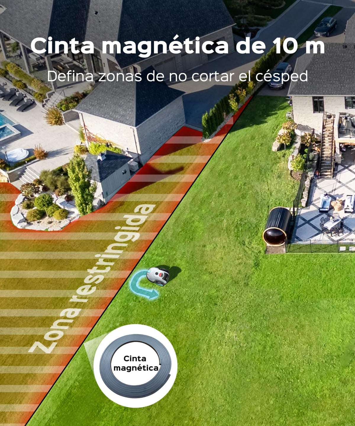 YARDCARE V100 Robot Cortacésped eléctrico con Navegación por Visión, Corte en Espiral, Detección de 150 Obstáculos, Robot Cortacésped Bateria hasta 150m², Robot Cortacesped con Cuchillas de Repuesto