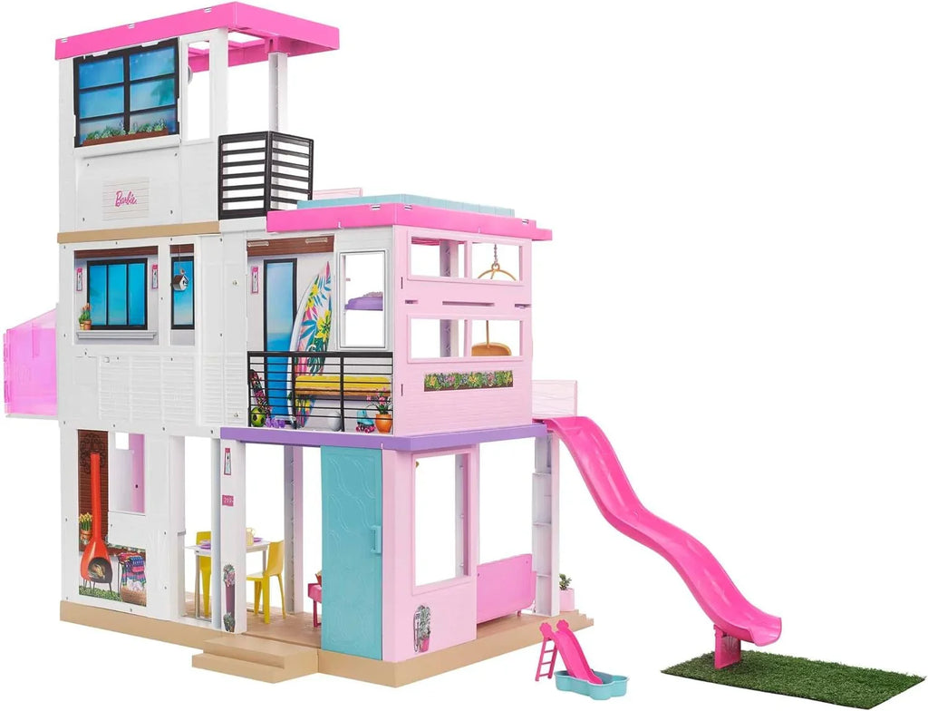 Barbie Casa de Muñecas Dreamhouse - con Piscina, Tobogán y Ascensor - Luces y Sonido - 75+ Piezas - 104 x 109 cm - Regalo para Niños de 3-7 Años, GRG93