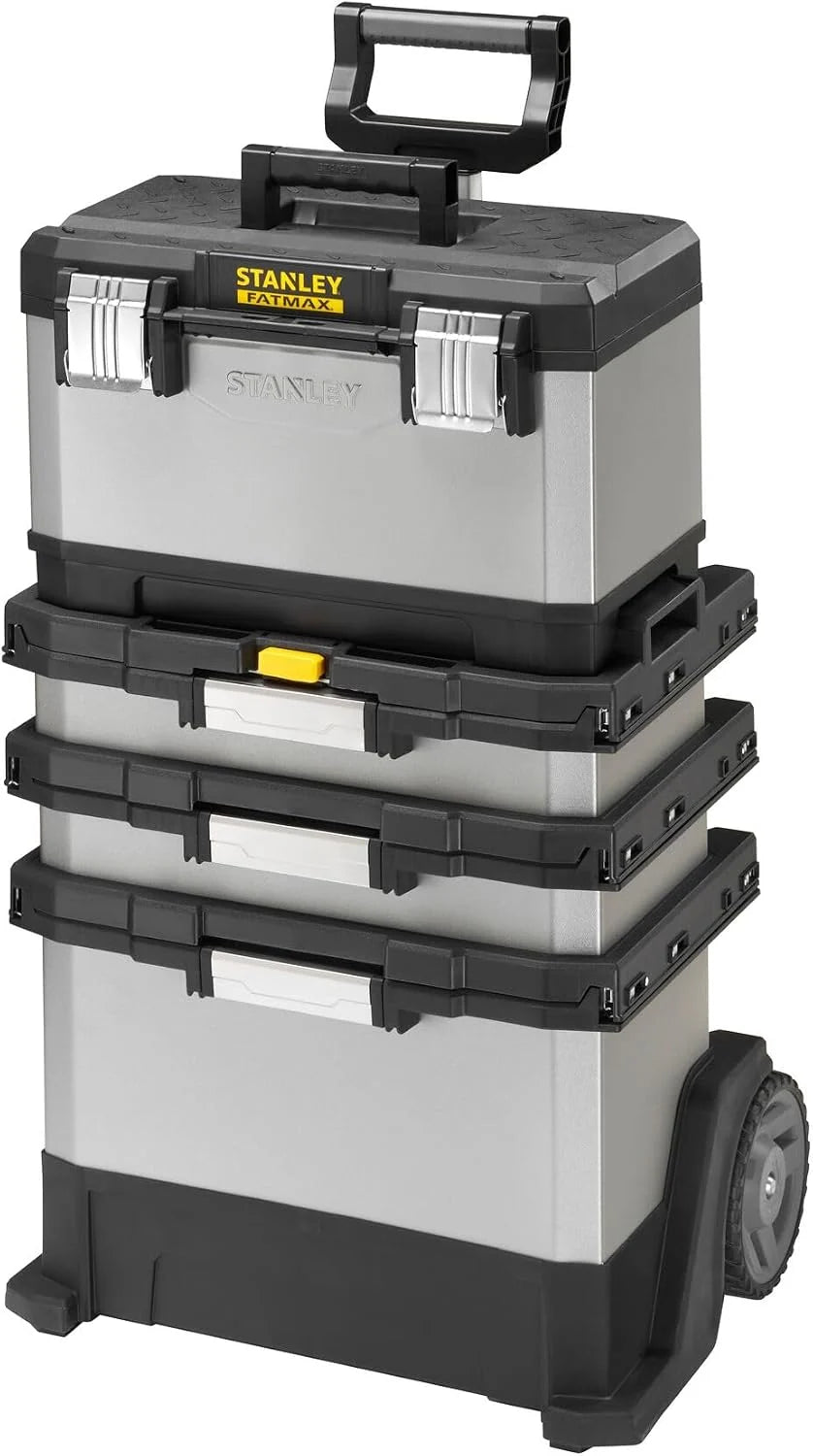 STANLEY FATMAX Taller Móvil Metálico, Carro de Herramientas, Caja Versátil para Piezas Pequeñas y Grandes, Ruedas 17cm, Cierres Metálicos Antioxidantes, 1-95-622