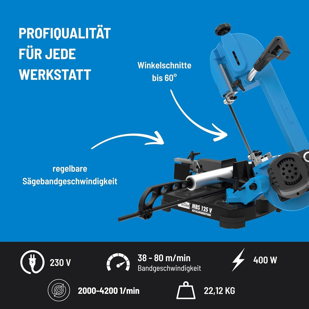 Güde MBS Sierra de cinta de metal 125 V – Potencia Motor 400 W