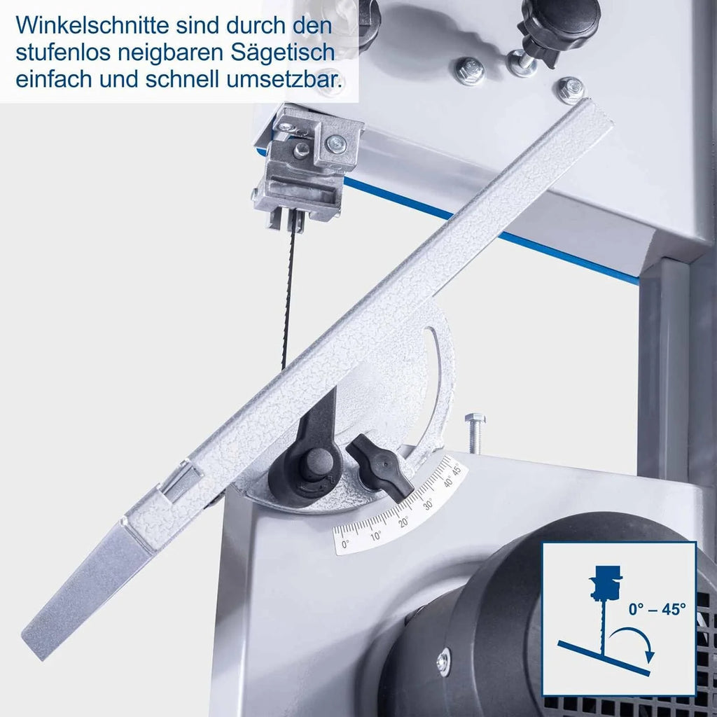 Scheppach - Sierra de cinta HBS25-350 W - 230 V - Altura de corte 80 mm - Velocidad de la cinta 880 m/min - Velocidad de rotación 1400 min-1 - Mesa reclinable 45°