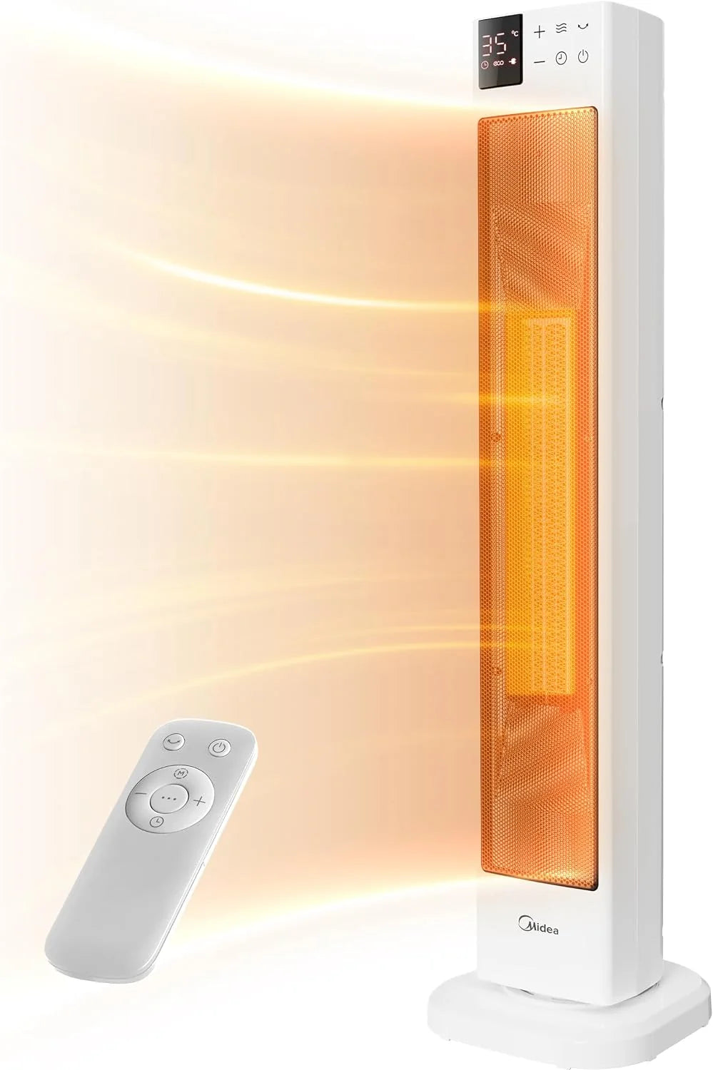 Midea NTH20-22GR(WH) Low Energy Quiet Heater Fan with Remote Control, PTC 2000W Ceramic Heater Fan with Thermostat, 2 Heat Settings, 24H Timer, Eco Mode