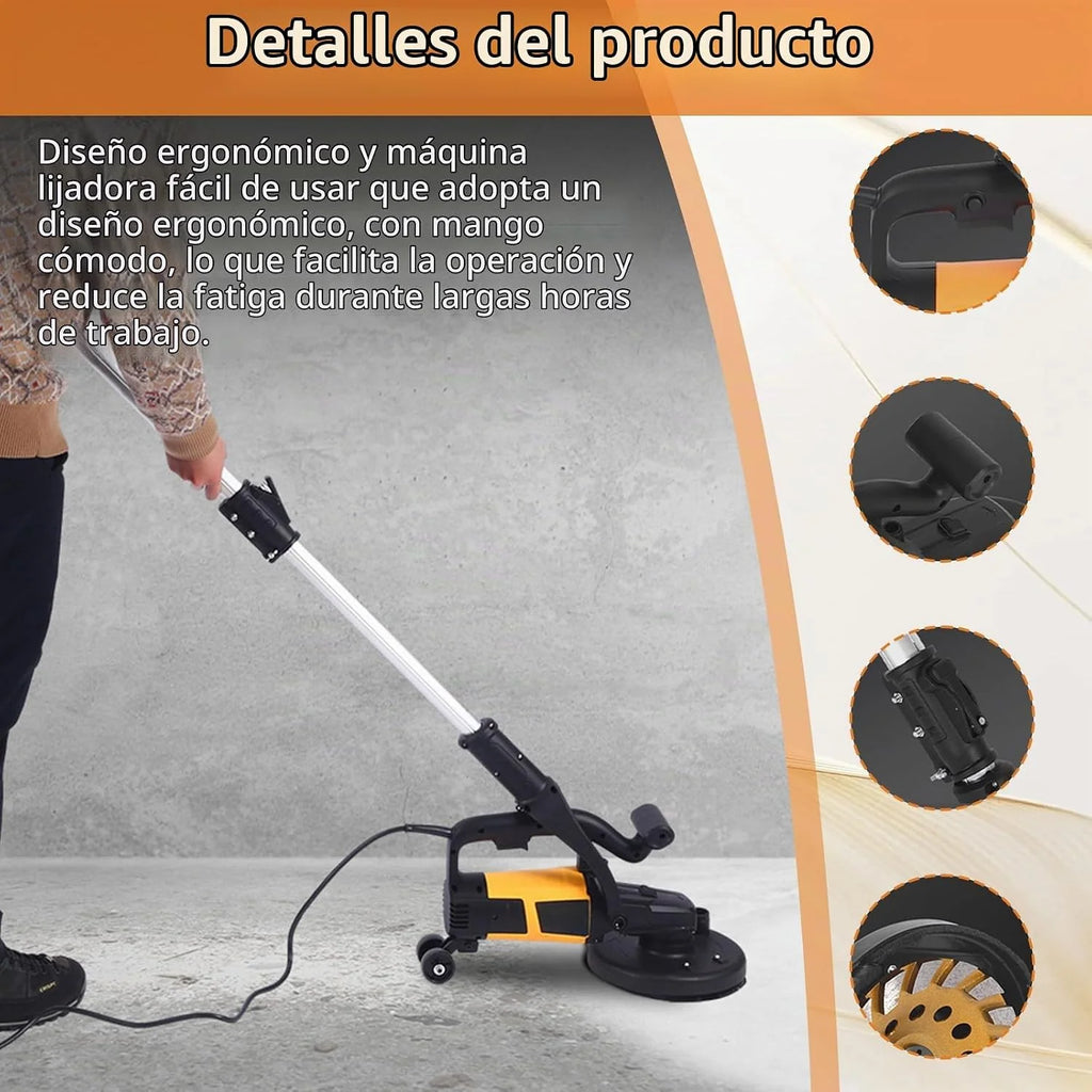 Lijadora pared y Techo, Lijadora Electrica de 1100W Pulidora de Concreto de 2800RPM para Lijadoras de Ø180mm Disco de Desbaste Pulidora de Concreto para Paredes Pisos de Concreto