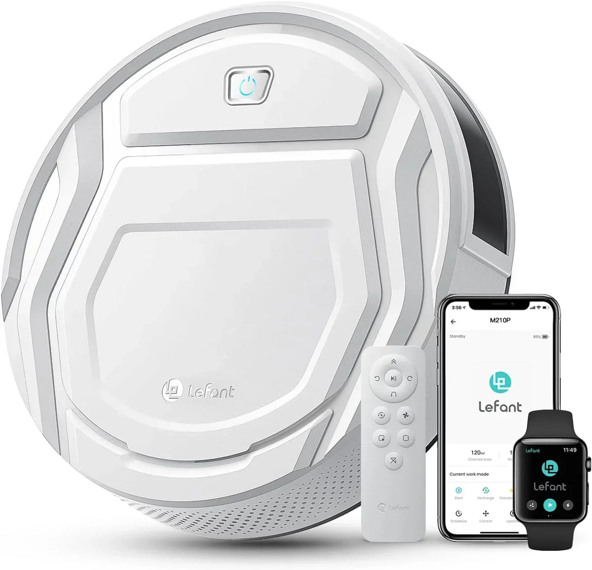 Lefant M210 Pro Robot Vacuum Cleaner, 2200 Pa Suction, 120 Min Autonomy, Tangle-Free Robot Vacuum Cleaner, Thin, Ideal for Pet Hair, Low Hair Carpets, Wi-Fi/App/Alexa, Grey
