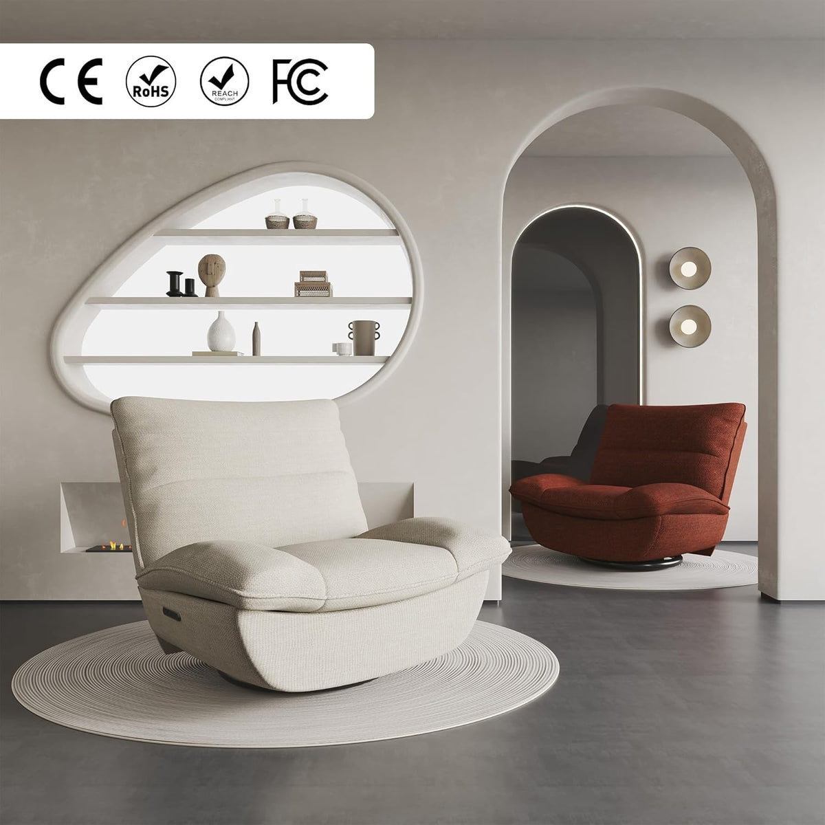 FLEXISPOT XC6 Sillón Relax, Sófa Giratorio con Función Balancín, Sillon TV con Respaldo Ajustable, Silla Reclinable para Dormitorio, Salón y Cine en Casa (Beige)