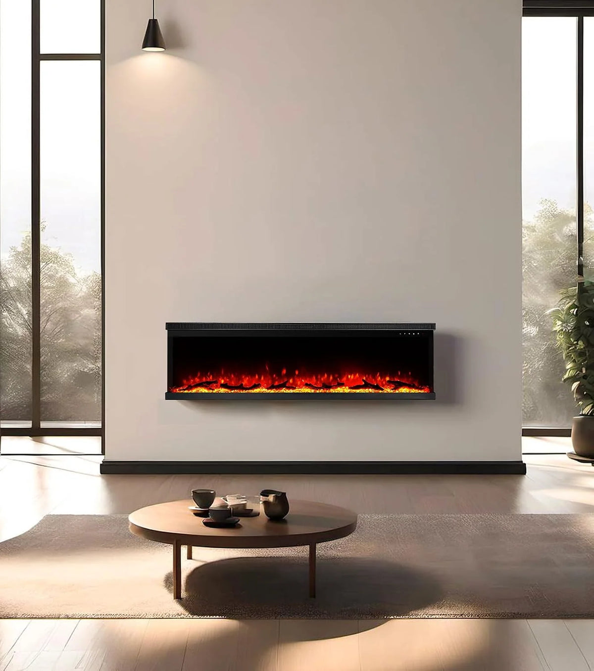 M.C.Haus Luxury 3 Sided Electric Fireplace with 3 Installation Ways, Multimedia Wall Recessed Fireplace, 9 Color Electric Flame Effect, 1800W, 153cm/60inch, Black