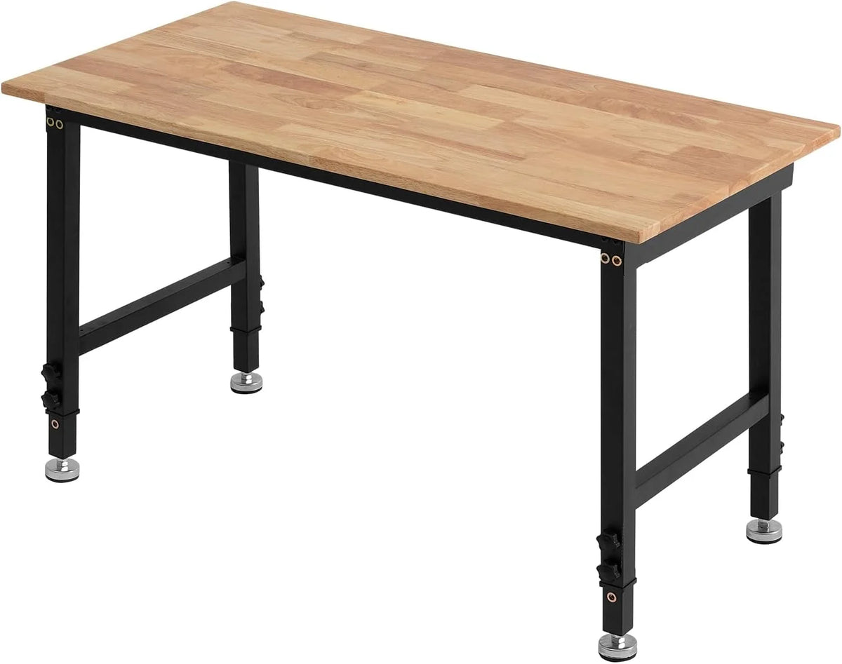 VEVOR Banco de Trabajo 122 x 60 cm, Mesa de Taller Altura Ajustable de 8 Niveles de 67-102 cm, Carga de 680 kg, Mesa de Madera Grosor del Tablero de 2 cm Marco de Metal para Oficina, Garaje, Hogar
