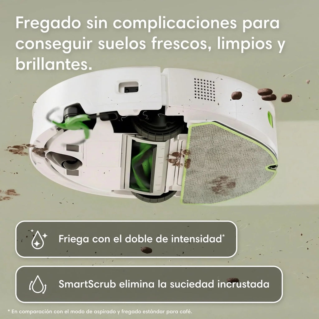 iRobot Roomba 115 Combo con Base AutoEmpty, Robot 2en1, Potencia de succión 15000 Pascales, Cepillo Lateral Flexible, Mopa de fregado extendida, 90 días autonomía, Navegación Clearview LiDAR, Blanco