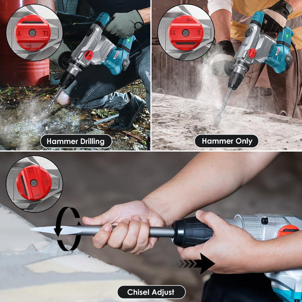 ENEACRO SDS-MAX Martillo Perforador, 1500 W 12J Martillo Demoledor con 3 funciones, empuñadura antivibraciones y embrague de seguridad, capacidad de perforación de 40 mm en hormigón
