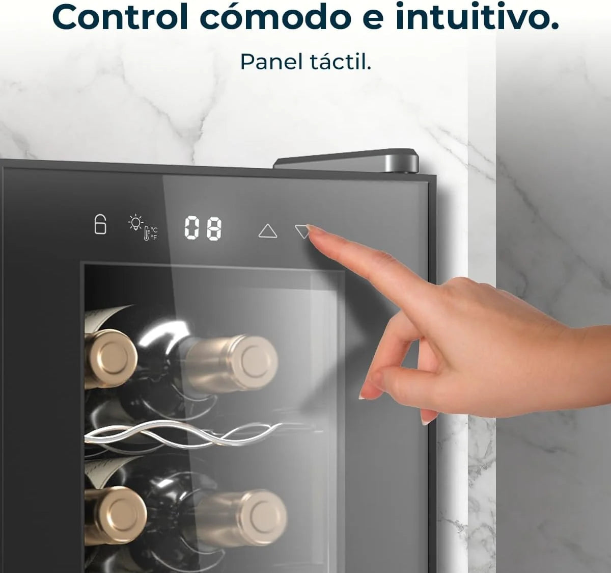 Cecotec Vinoteca Bolero GrandSommelier 1250 CoolCrystal. Bodega para 12 botellas, enfriamiento termoeléctrico, silenciosa con 35 dB, temperatura regulable de 8-18ºC, panel táctil y luz LED interior.