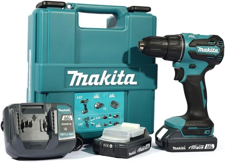 MAKITA DDF490WVE - Taladro atornillador 18V 65Nm. Incluye Taladro, 2 baterias de 2Ah, cargador y maletín