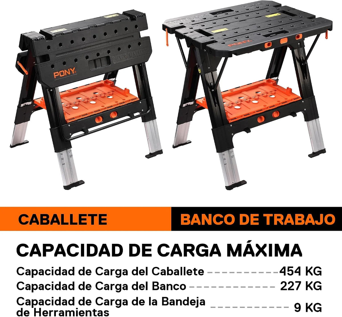 PONY Banco de Trabajo 2 en 1 Plegable, Mesa de Trabajo hasta 454 kg