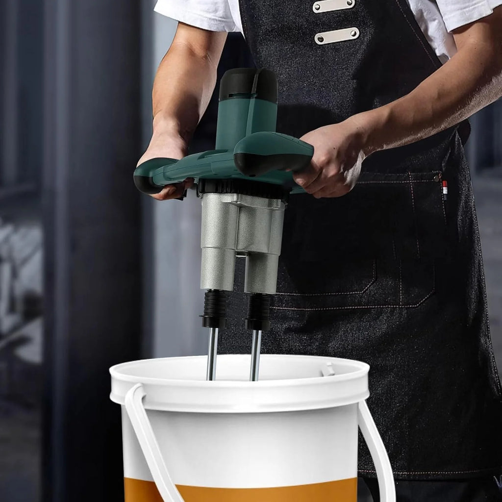 Mezclador de mortero, 2800 W, agitador doble, 6 marchas, velocidad de ralentí: 0-390 rpm, agitador de hormigón para pintura al óleo, cemento, mortero fino, longitud de la varilla: 530 mm (verde)
