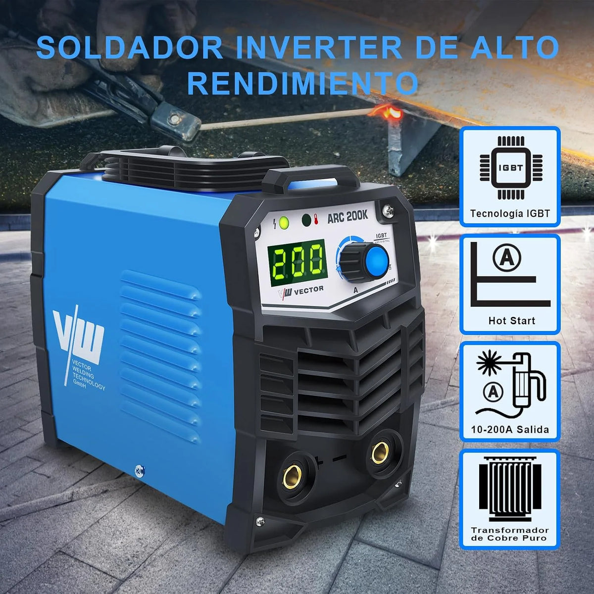 VECTOR WELDING Soldador de Electrodo 200A, Máquina de Soldar Inverter MMA