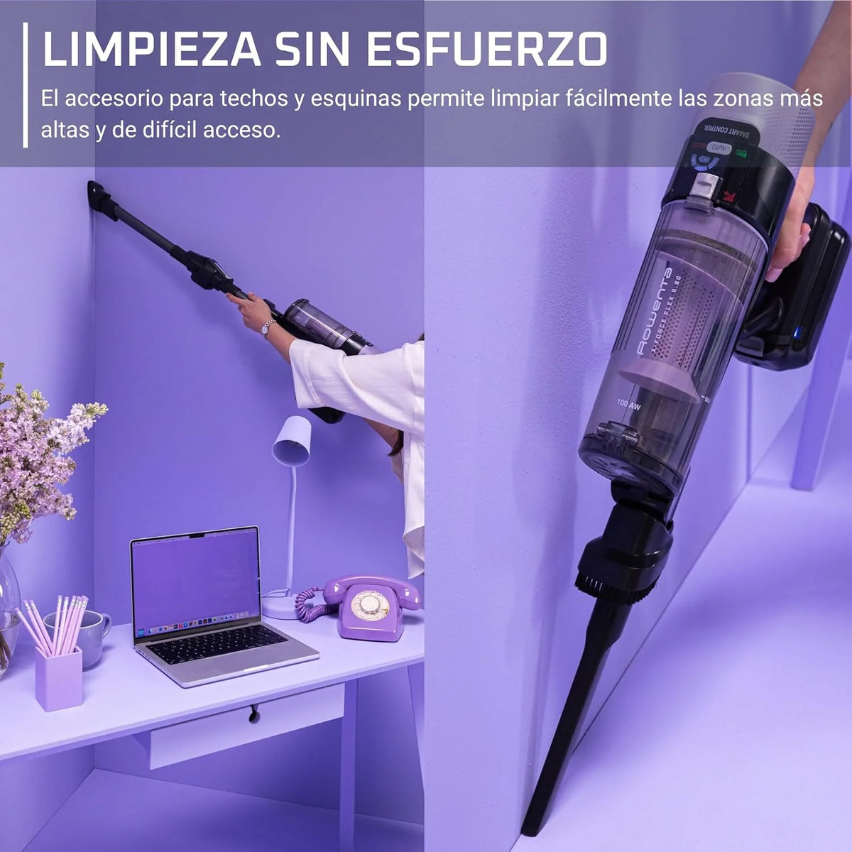 Rowenta X-Force Flex 9.80, Aspiradora Escoba Sin Cable, Allergy, Violeta