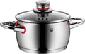 WMF Quaity One 9-Piece Cookware Set, Stainless Steel Suitable for Induction, 1 Low Saucepan 20 cm, 3 Saucepans 16 cm, 20 cm and 24 cm, 1 Saucepan 16 cm with 4 Glass Lids