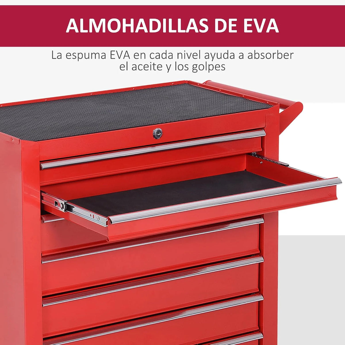 DURHAND Carro de Herramientas con 7 Cajones, con Cerradura, Asa, Rojo