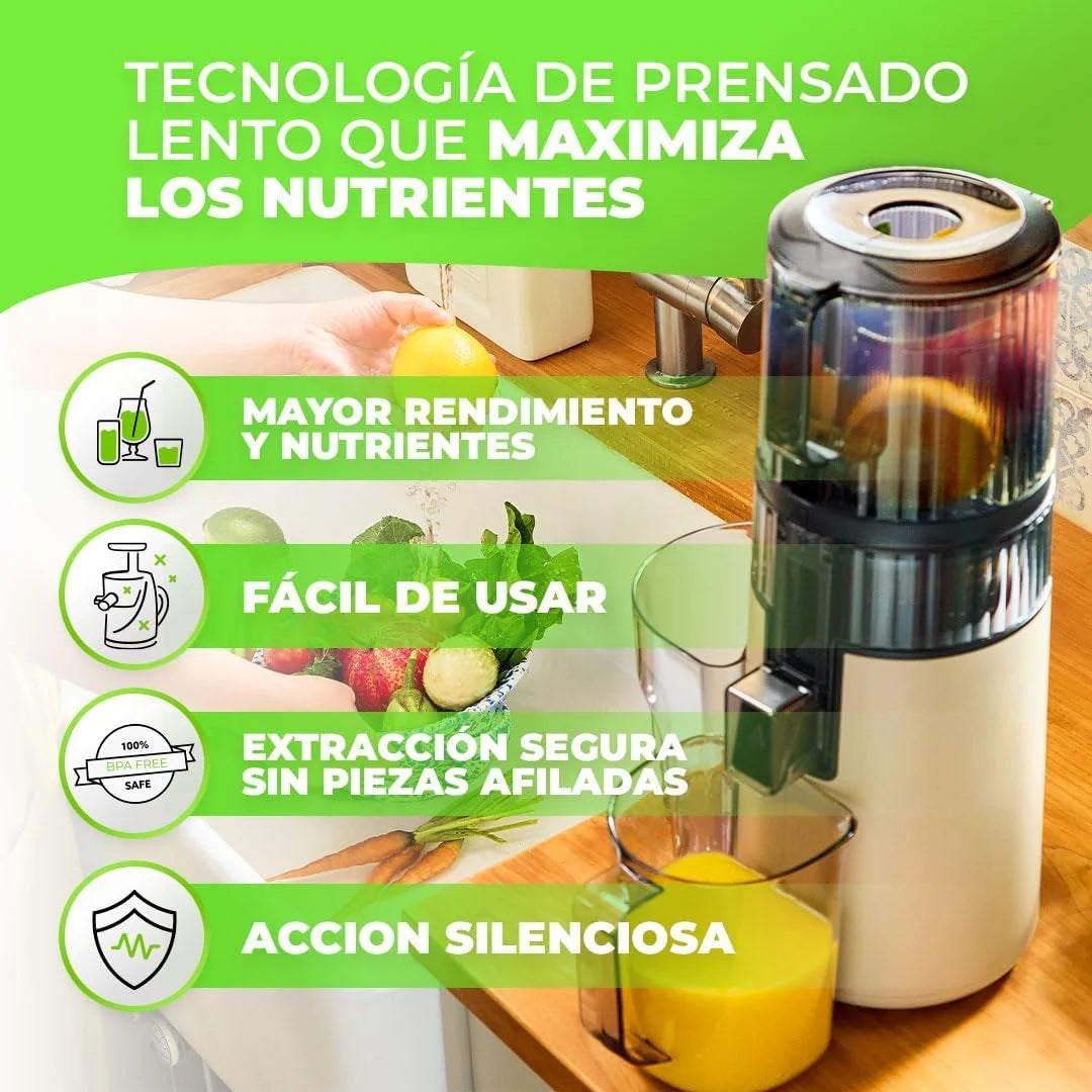 HUROM Extractor de Zumos y Verduras H70 de Alta Capacidad, Licuadora Prensado en Frío con Cámara Easy Clean, Entrada Amplia, Motor Silencioso, Control de Pulpa, Blanco