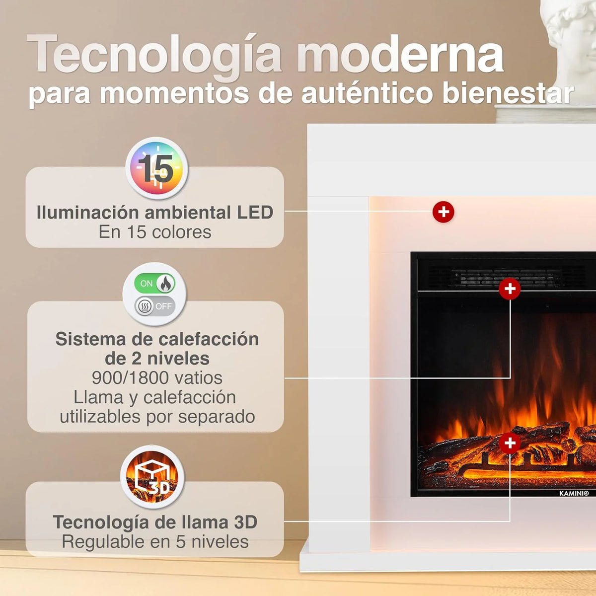 KAMINIO® Matti Modern 38 White Electric fireplace Floor-standing decorative