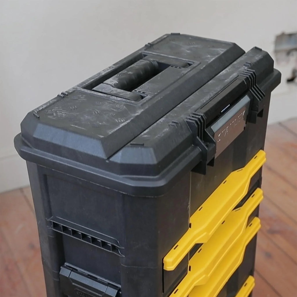 STANLEY Taller rodante Modular 3 en 1 apilable con Ruedas Resistentes, asa telescópica, organizadores Integrados y Capacidad de 35 kg, Ideal para Herramientas eléctricas y manuales, 1-79-206