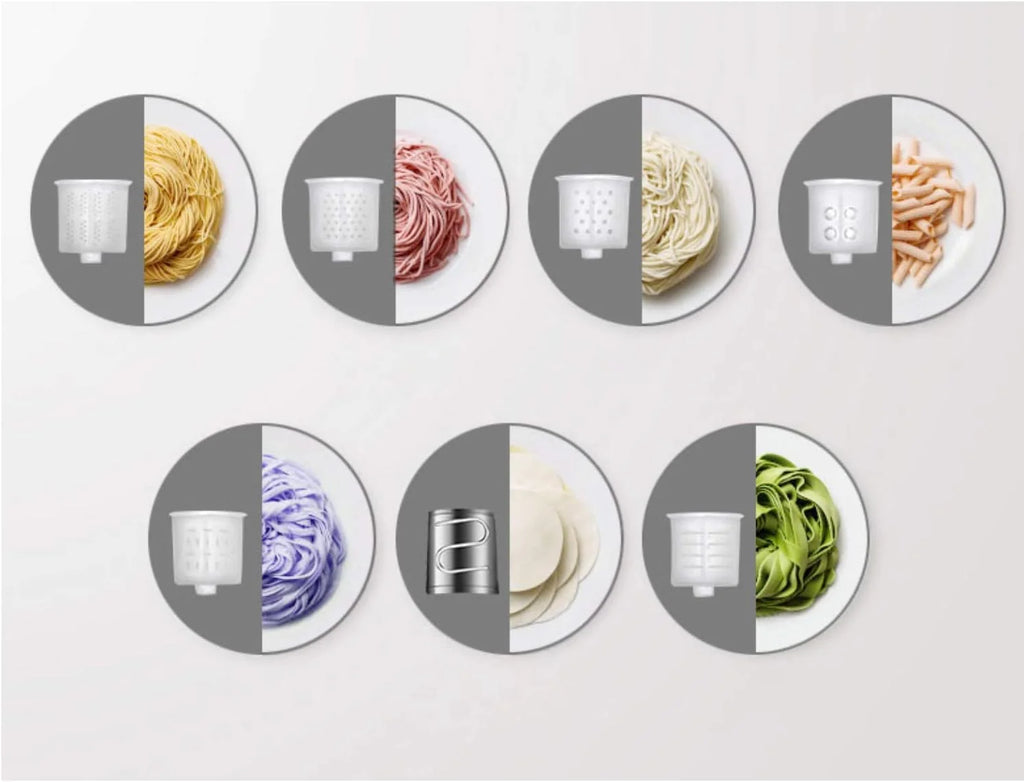 ROMMELSBACHER Máquina de pasta eléctrica PM 220 – hasta 800 g, báscula integrada, suministro de agua controlado, 6 programas totalmente automáticos, tornillo prensado de acero inoxidable, 7 moldes
