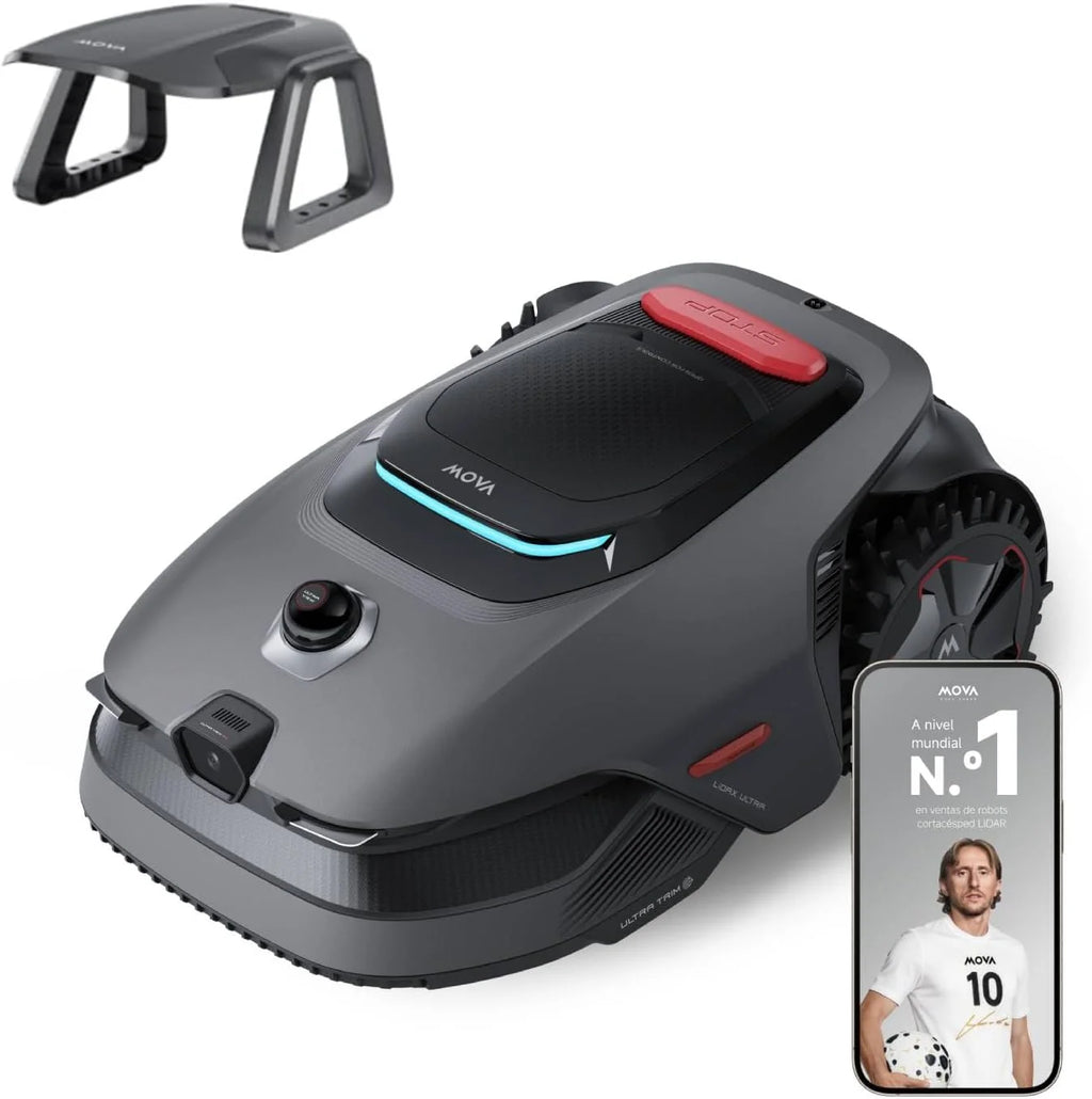 MOVA LiDAX Ultra 1200 Robot cortacésped, sin RTK, mapeo automático con LiDAR 3D de 360°y visión con IA, Corta a Menos de 5 cm de los Bordes, en terrenos complejos, rutas eficientes en Forma de U
