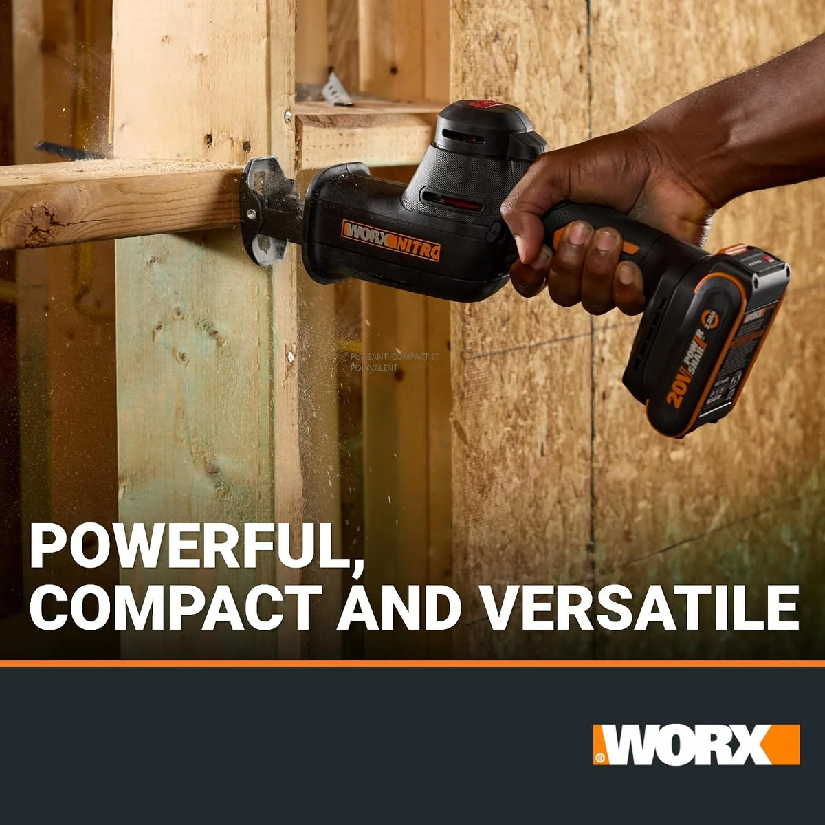 WORX | Sierra sable compacta WX501.9, 20V, Power Share, insercción universal, sin batería ni cargador
