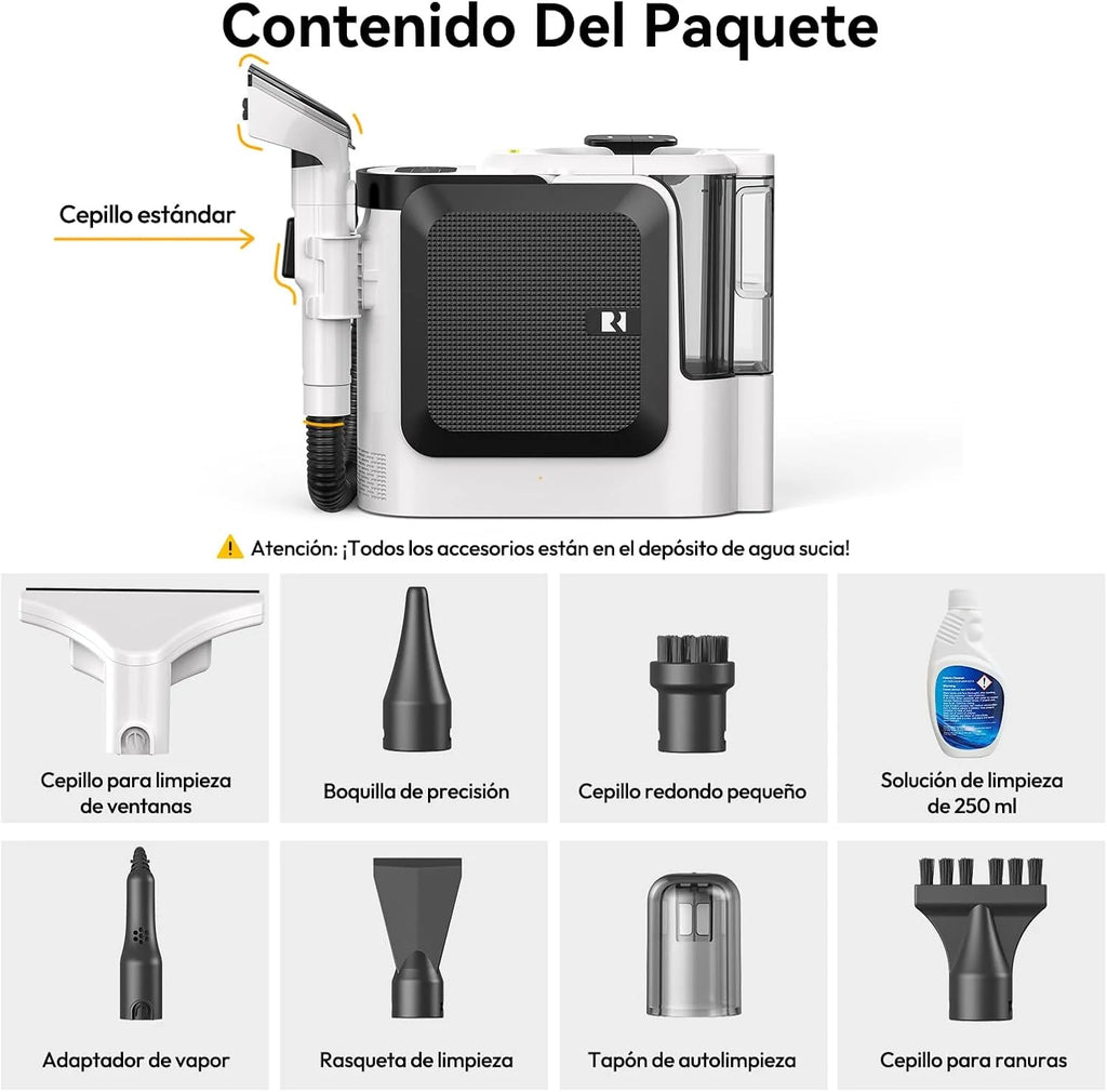 Redkey Rd-F1 Aspirador Tapicerías con Agua, 4 en 1 Aspirador Lava a Vapor con Succión 26000Pa, 1800W Limpieza Profunda para Alfombras, Sofás, Manchas de Mascotas, Depósito 3 en 1 & 7 Accesorios