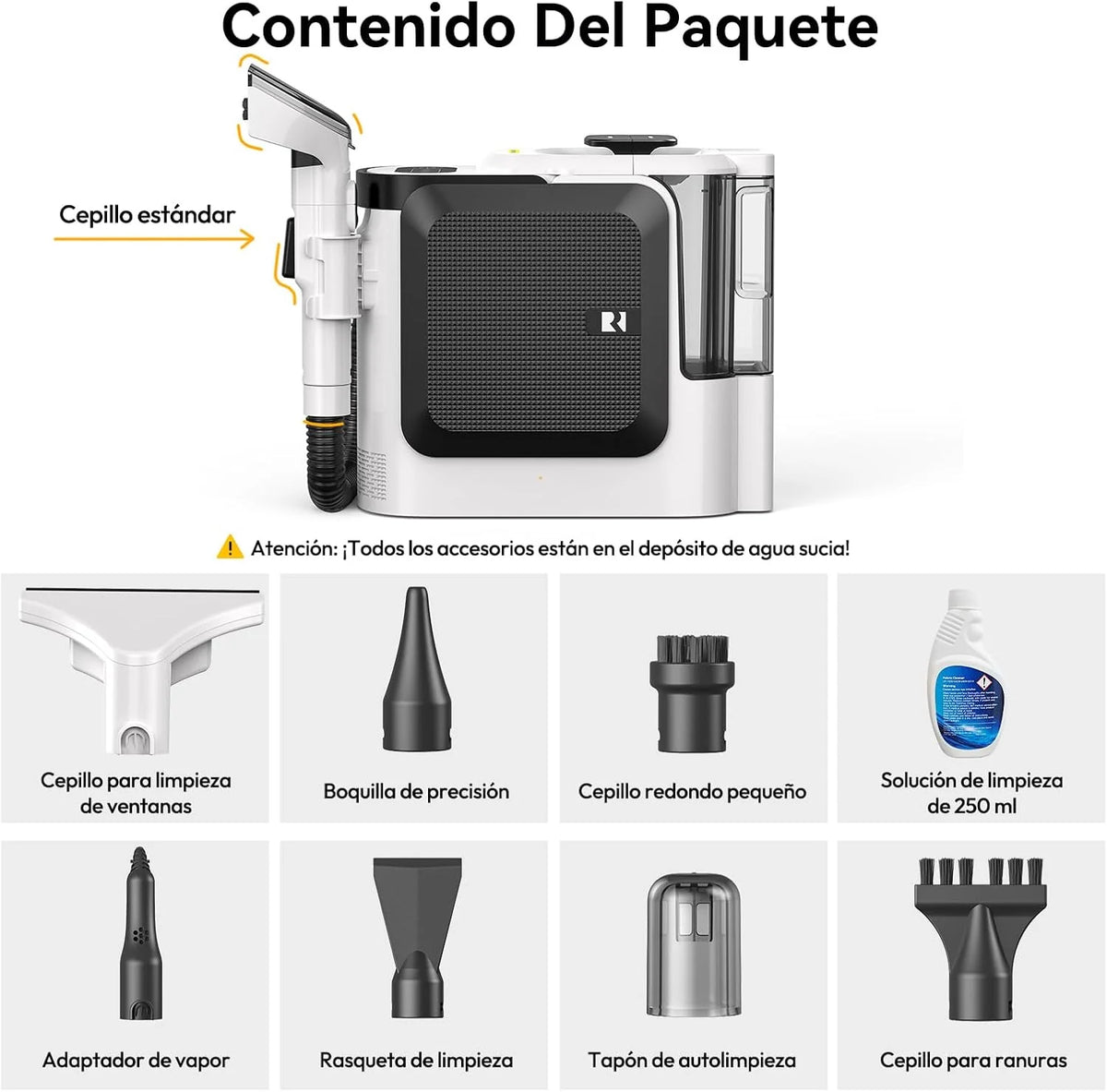 Redkey Rd-F1 Aspirador Tapicerías con Agua, 4 en 1 Aspirador Lava a Vapor con Succión 26000Pa, 1800W Limpieza Profunda para Alfombras, Sofás, Manchas de Mascotas, Depósito 3 en 1 & 7 Accesorios