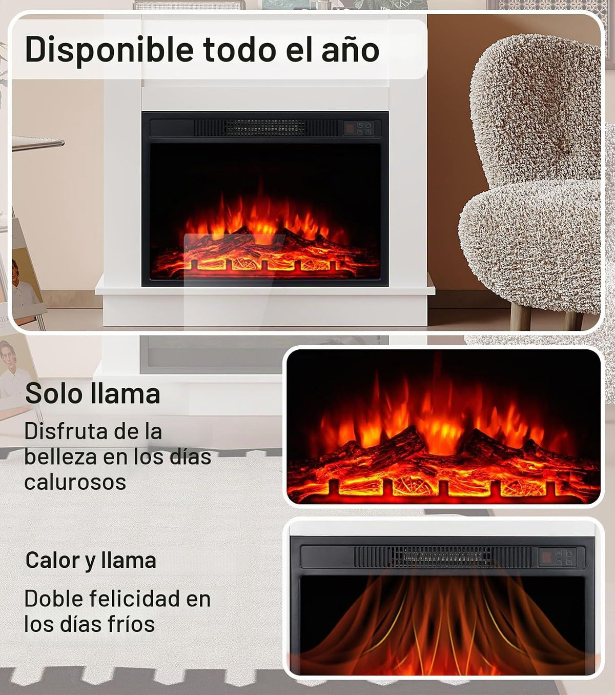 M.C.Haus 46cm / 18in Electric Fireplace, 1800W Freestanding Recessed Fire Heater with 3 Flame Colors and 3 Brightness Levels, Overheat Protection, Realistic Effect