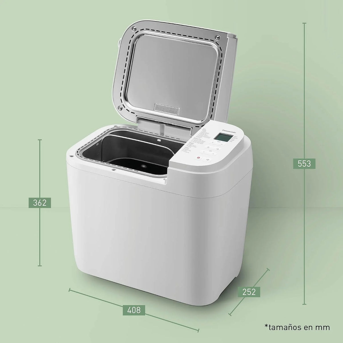 Panasonic SD-B2510WXE Panificadora Automática, 850W, Sensor de Temperatura, Temporizador Digital 13H, 25 Programas, Blanco