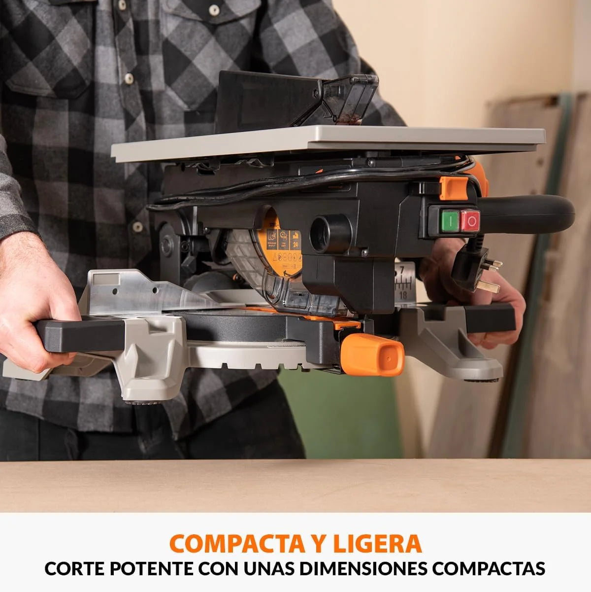 Evolution Power Tools R210MTS-G2 Sierra híbrida convertible de mesa/ingletadora, compacta y portátil, corte multimaterial, corta madera, metal, plástico, etc.; incluye una hoja de 210 mm