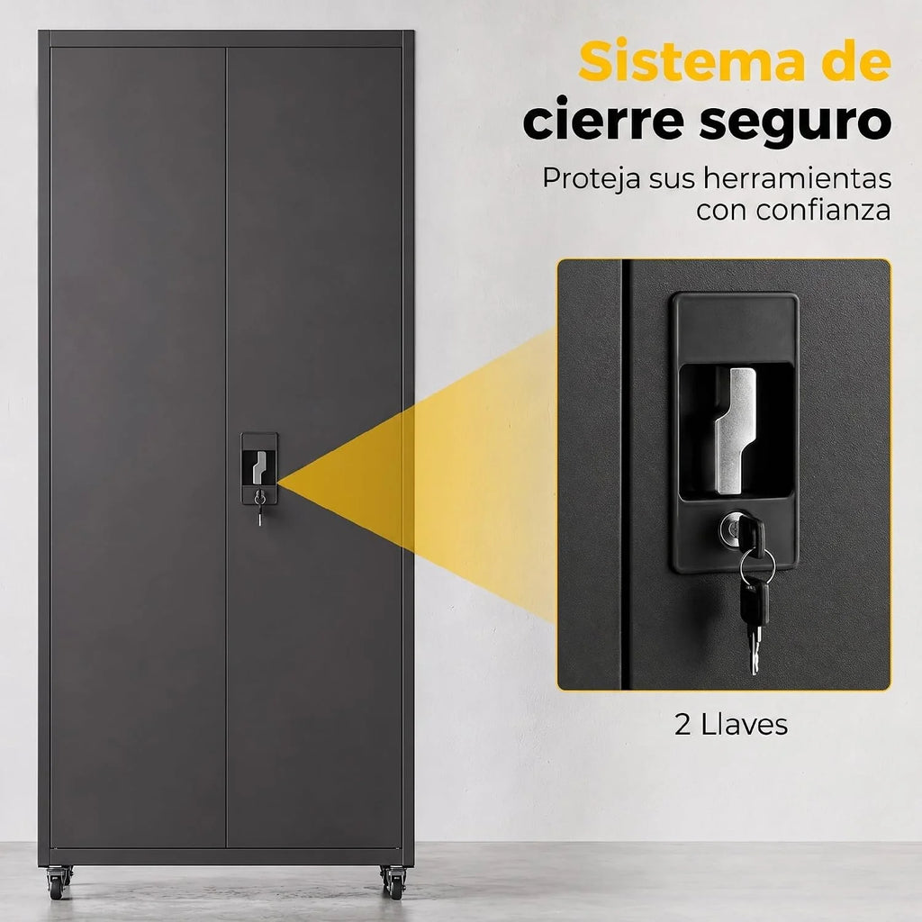 HOMCOM Armario de Herramientas de Acero Ruedas con Freno 180 cm Negro
