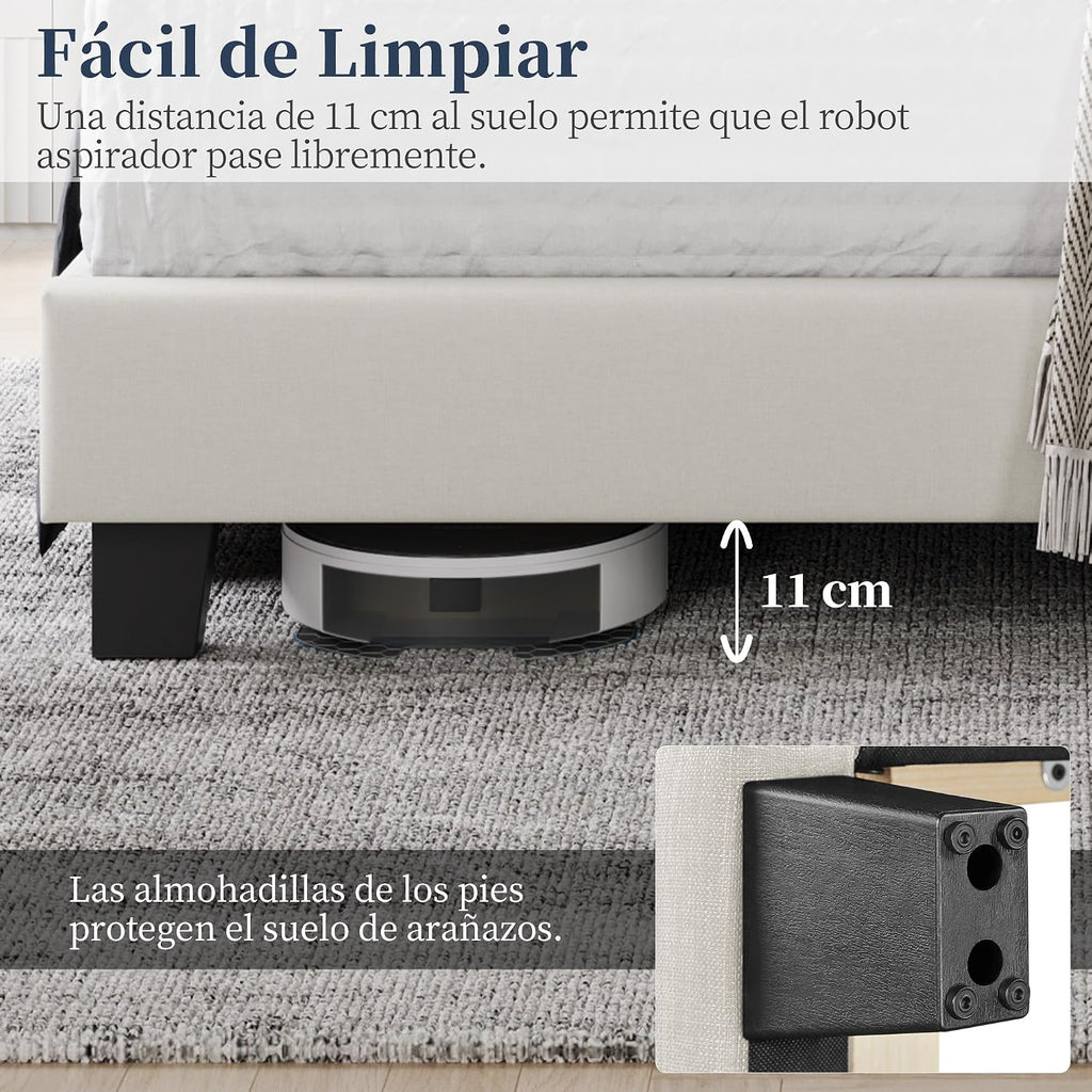 Yaheetech Upholstered Bed with Padded Headboard 16 x 200 cm Beige