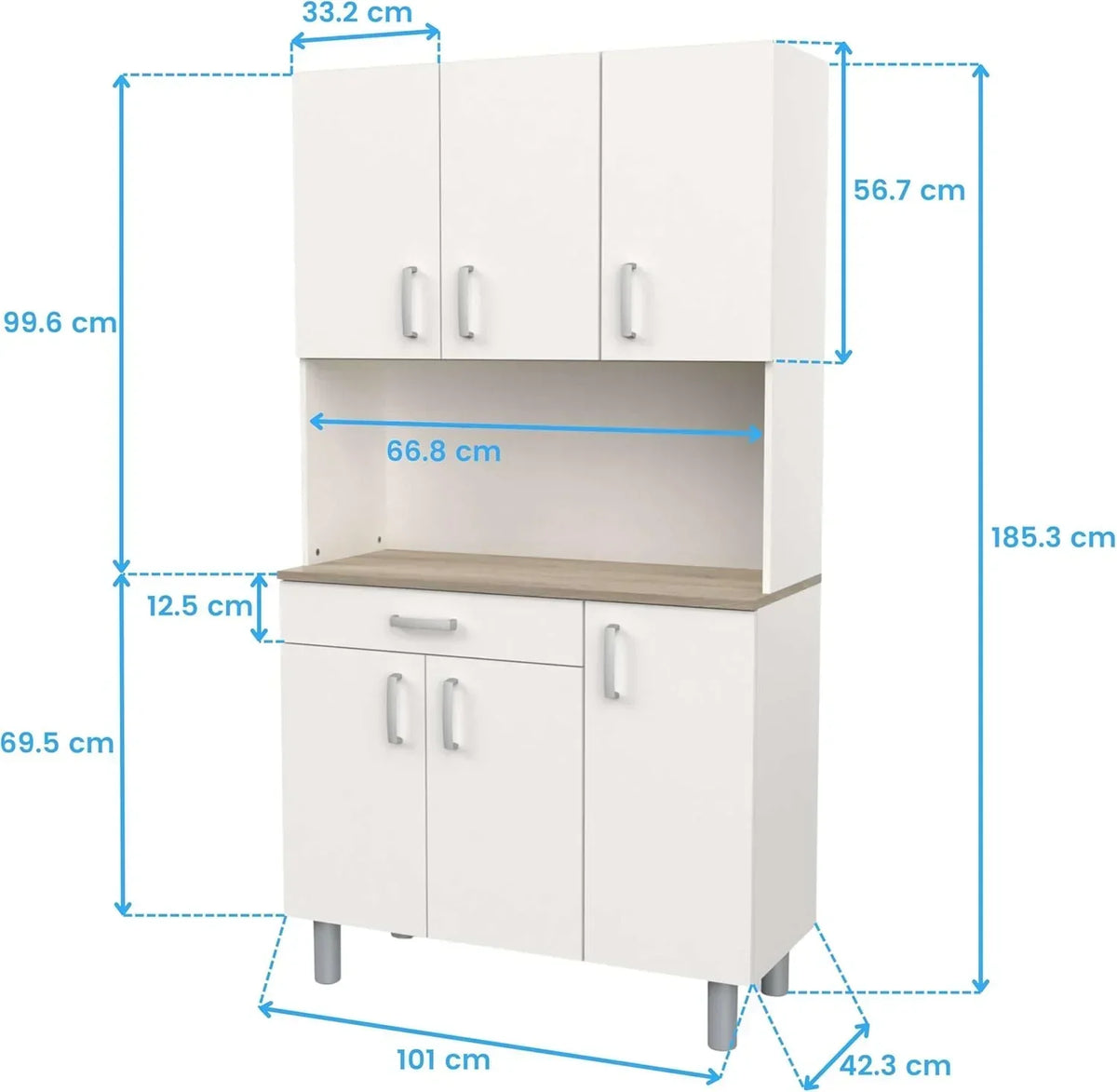 Miroytengo Kitchen Side Cabinet, Kitchen Cabinet, Buffet Kitchen Cupboard 6 Doors White and Oak Kronberg 101 x 185 cm