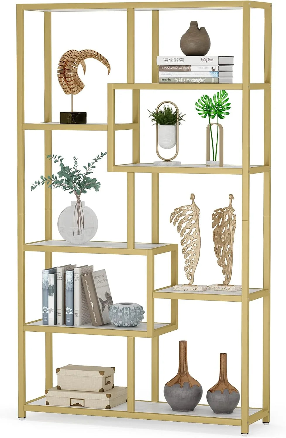 Tribesigns Librería de 8 Niveles, 100 x 30 x 180 cm Estantería de Almacenamiento, Estante de exhibición, Marco de Metal, Estante de Almacenamiento de Exhibición para Sala de Estar, Oficina en casa