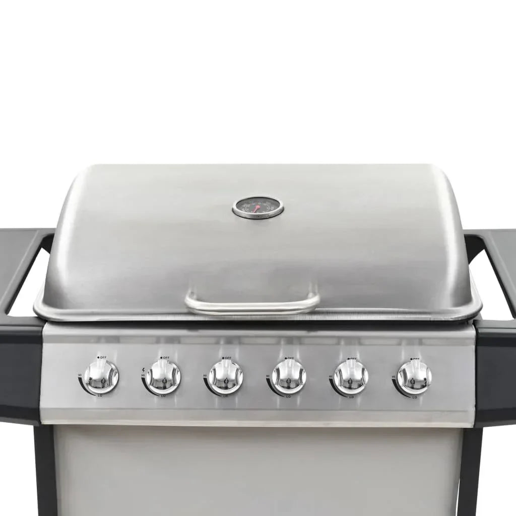 Barbacoa Portátil De Gas Con 6 Zonas Plateada Acero Inoxidable Vidaxl