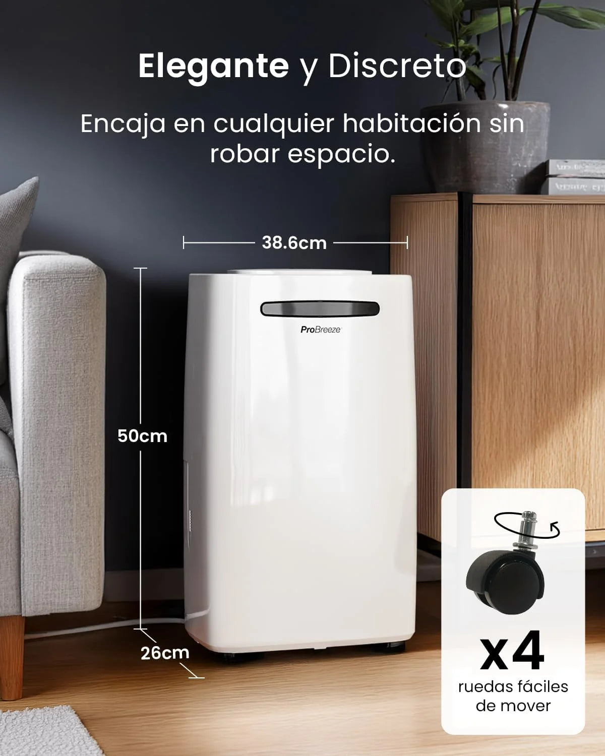 Pro Breeze Deshumidificador 20L Antihumedad, Deshumidificador Silencioso para Habitaciones hasta 30 m², Depósito Extraíble, Desagüe Continuo, 4 Modos, Temporizador 24 h, Seca la Ropa