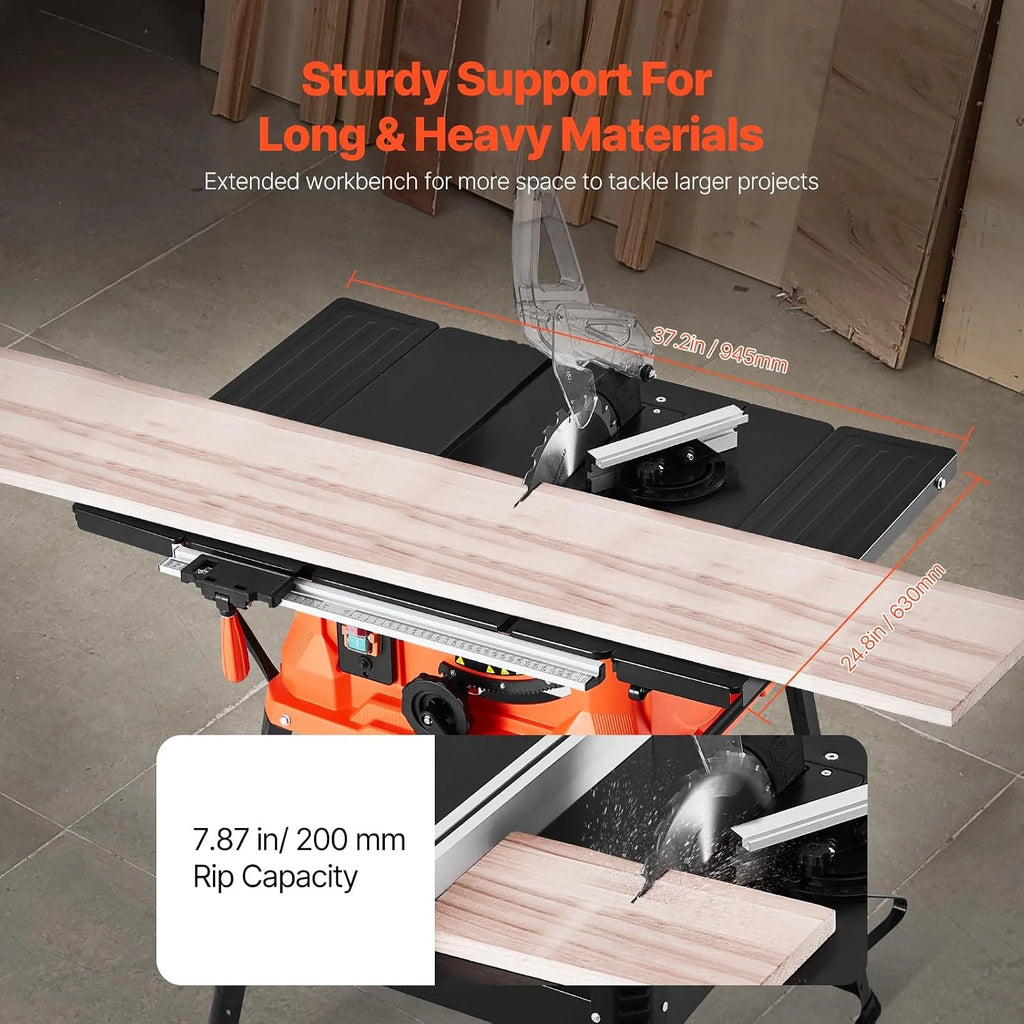 VEVOR Sierra de Mesa de 945 x 850 x 1060 mm con Soporte y Hoja de Sierra de 24 Dientes, Capacidad Máxima de Corte de 200 mm, Velocidad de Corte de 4800 RPM para Carpintería y Fabricación de Muebles