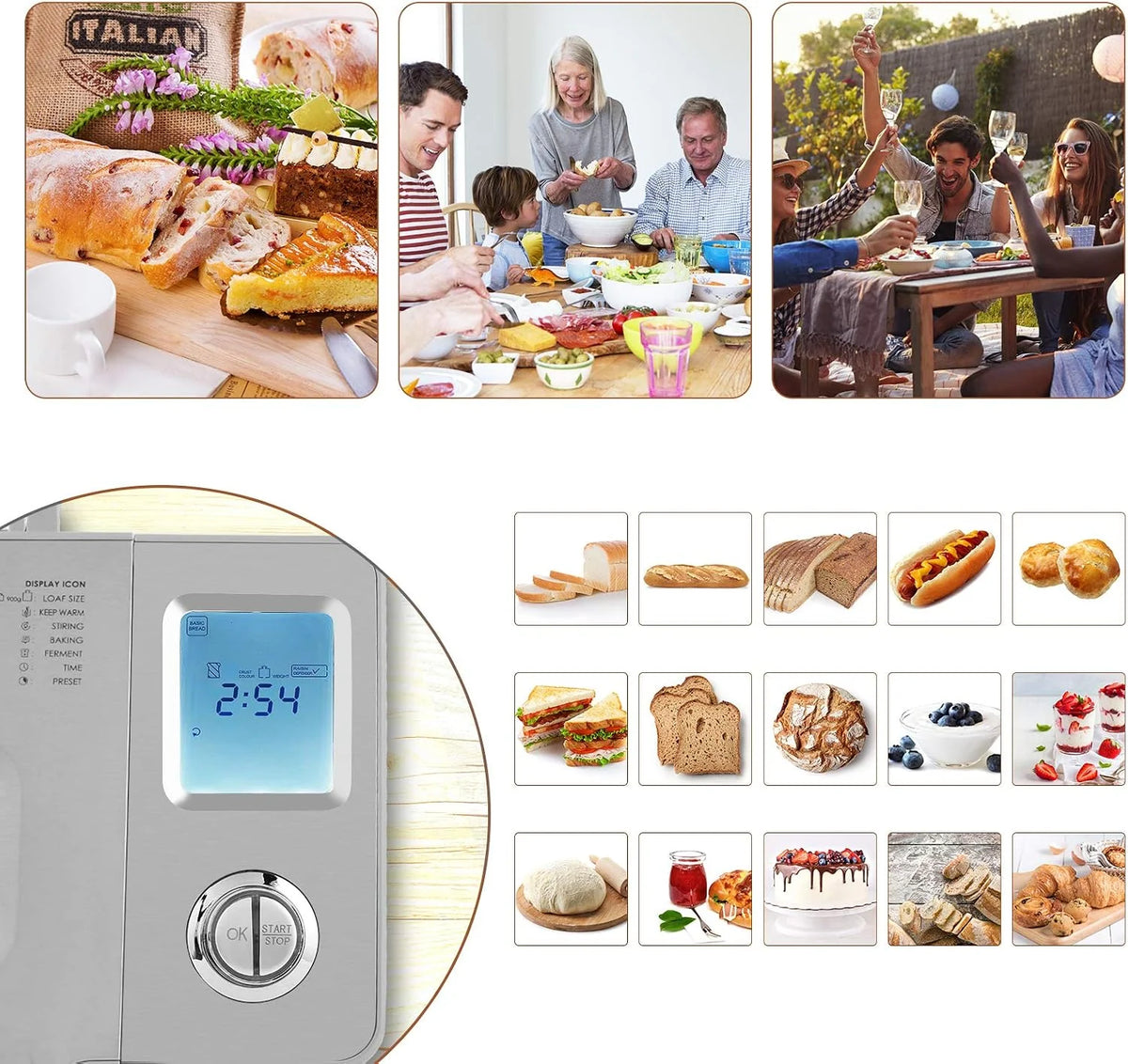 COOCHEER - Panificadora de 550 W, con 25 programas, acero inoxidable, totalmente automática con función de temporización de 13 horas, color plateado