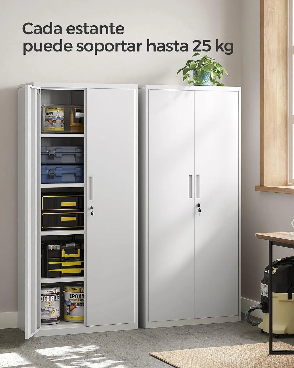 SONGMICS Armario de Garaje de Acero, 2 Puertas, 80 x 40 x 180 cm