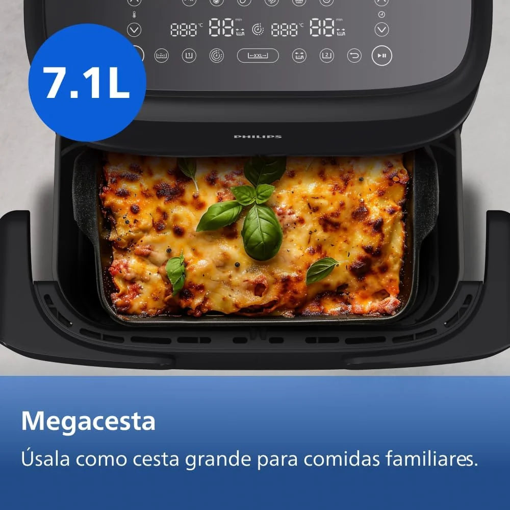 Philips 1000 Airfryer - Freidora de Aire doble cesta, 7,1L, 10 en 1, Negro
