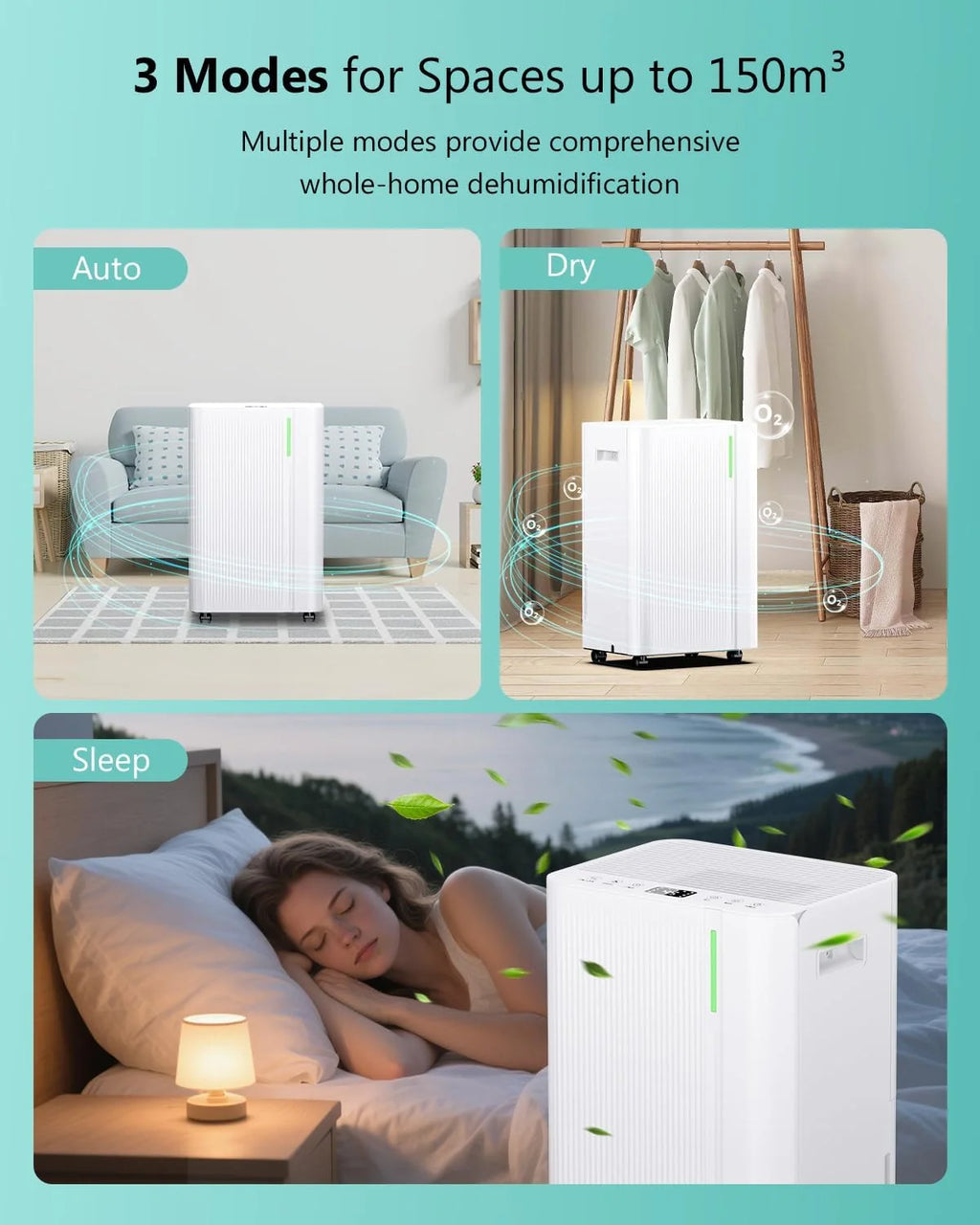 Deshumidificador 20L/Día - Deshumificadores Eléctrico con Compresor, 3 Modos, Silencioso y de Bajo Consumo, Drenaje Continuo, Depósito 4L, Temporizador 24H, Control Automático de Humedad para Hogar