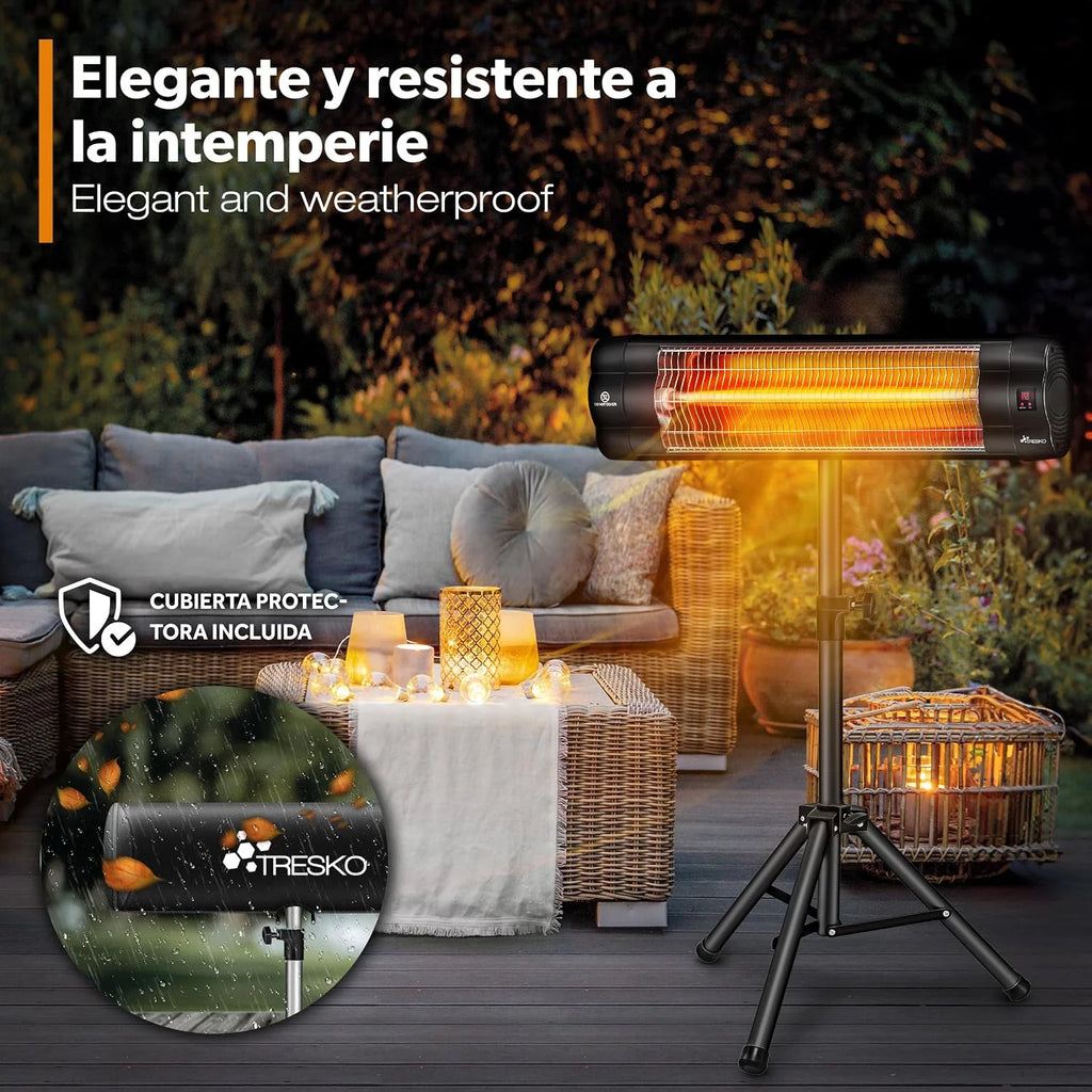 TRESKO Infrared Heater for Terrace | 2500W + Remote Control | Radiant Heater with 3 Temperatures | Electric Radiator for Outdoor and Indoor | Heater with Adjustable Height (Black)