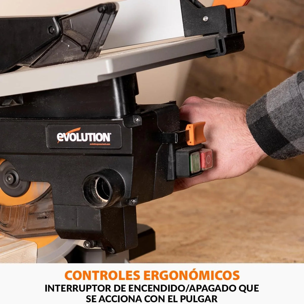Evolution Power Tools R210MTS-G2 Sierra híbrida convertible de mesa/ingletadora, compacta y portátil, corte multimaterial, corta madera, metal, plástico, etc.; incluye una hoja de 210 mm