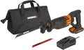 WORX WX500 Sierra de sable 20V PowerShare, Batería 2Ah, Control de velocidad variable, Cambio de cuchillas sin herramientas, Patín pivotante ajustable