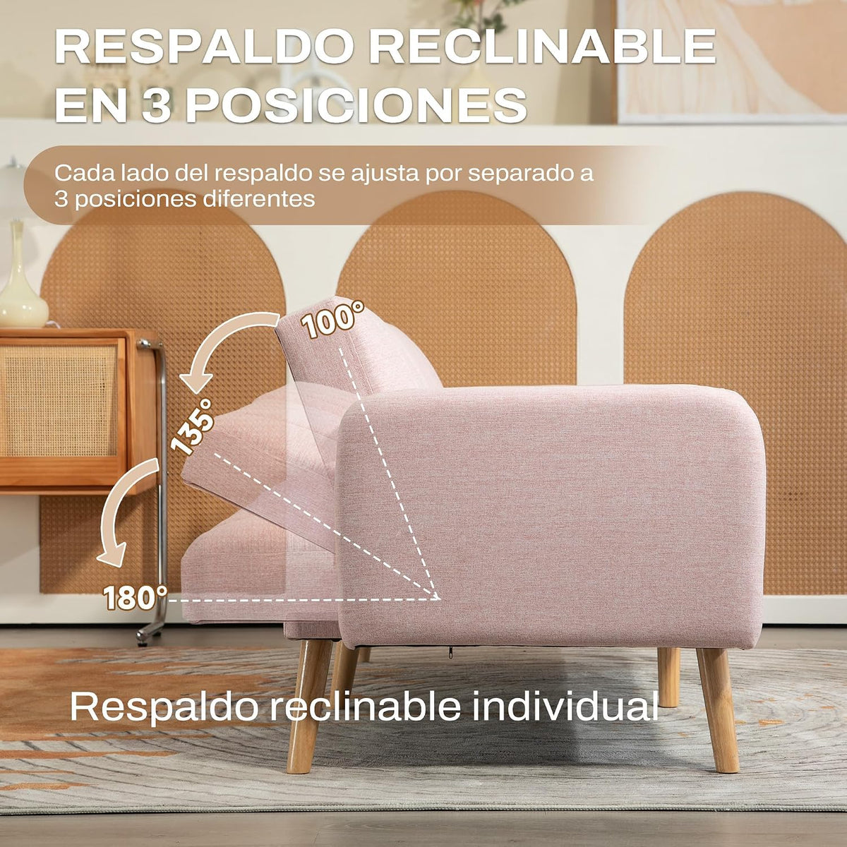 Homcom Modern Folding 2 Seater Sofa Bed 173 x 75 x 73 cm Pink