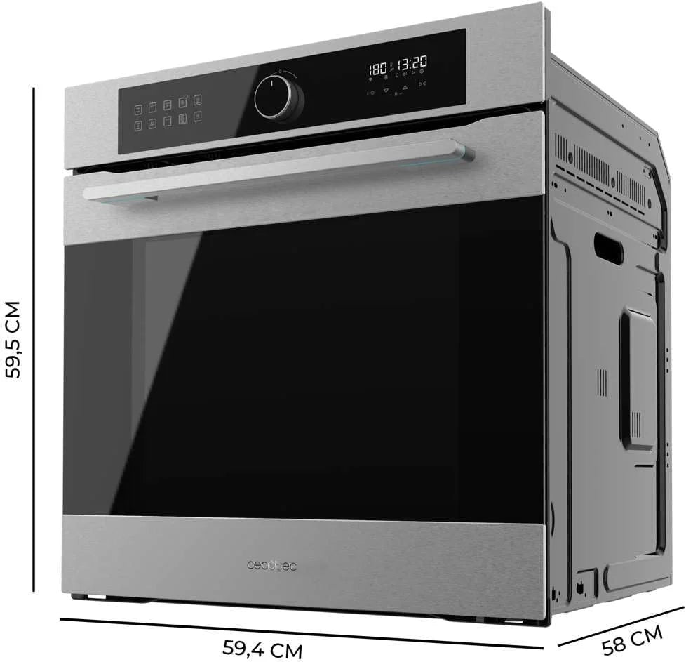 Cecotec Horno Integrable Multifunción 60cm Bolero Hexa AF316000 Inox A 3400W, 72L Capacidad, 11 Funciones con Airfryer Master, Pizza Master, Steam Asisst, Steam EasyClean, 3D Cooking, Defrost